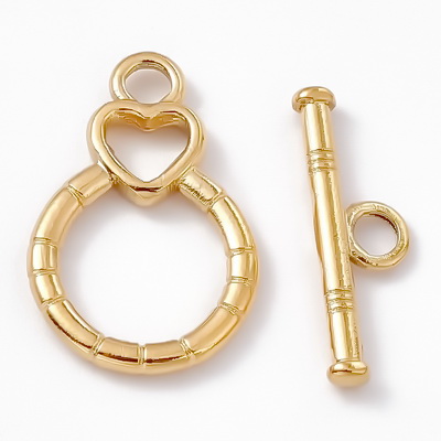 Inchizatoare toggle otel inoxidabil 304 IP(placat cu ioni) cu aur 18K, inima 21x13.5x2mm
 1 buc