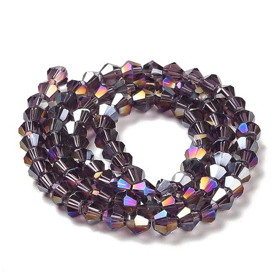 Cristale biconice 4mm, transparente, electroplacate violet AB-sir 90 buc 1 buc