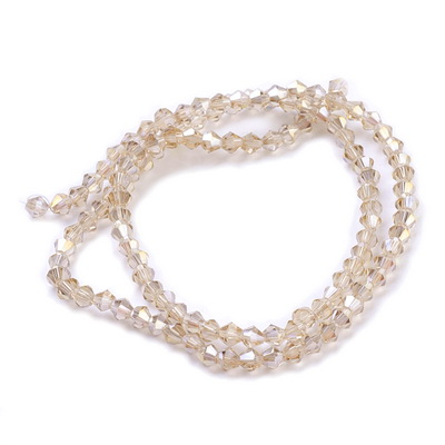 Cristale biconice 4mm, transparente, electroplacate bej AB-sir 90 buc 1 buc