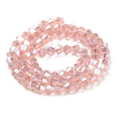 Cristale biconice 4mm, transparente, electroplacate roz AB-sir 90 buc 1 buc