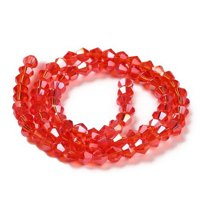 Cristale biconice 4mm, transparente, electroplacate rosu AB-sir 88 buc 1 buc