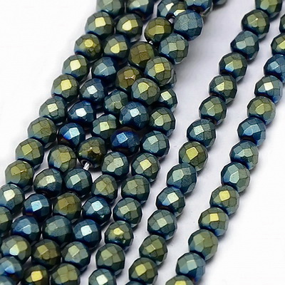 Hematit fatetat, frosted, 3mm, verde galbui 1 buc