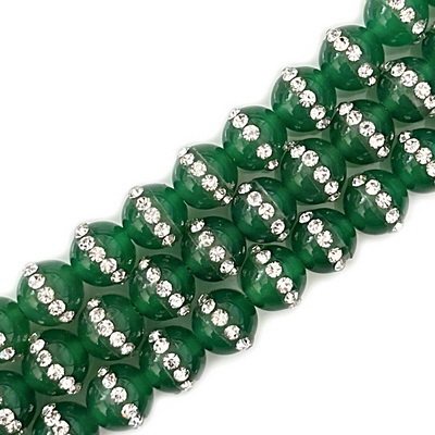 Agata verde, cu strasuri, 8mm 1 buc