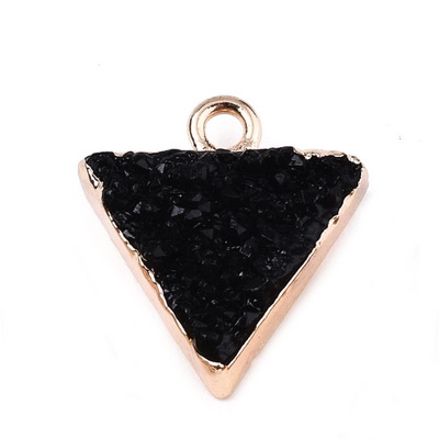 Pandantiv rasina, imitatie druzy agate negru, cu auriu, triunghiular, 18x16x6mm 1 buc