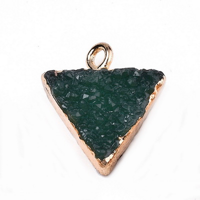Pandantiv rasina, imitatie druzy agate verde, cu auriu, triunghiular, 18x16x6mm 1 buc