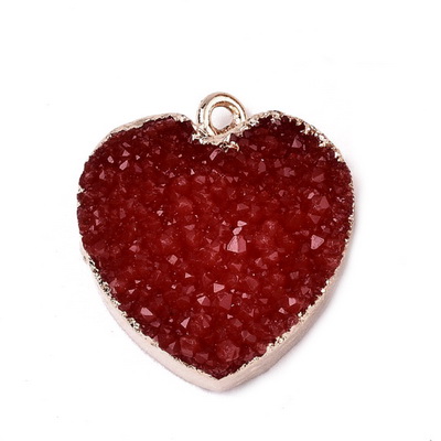 Pandantiv rasina, imitatie druzy agate visinie, cu auriu, inima 23x20x6mm 1 buc