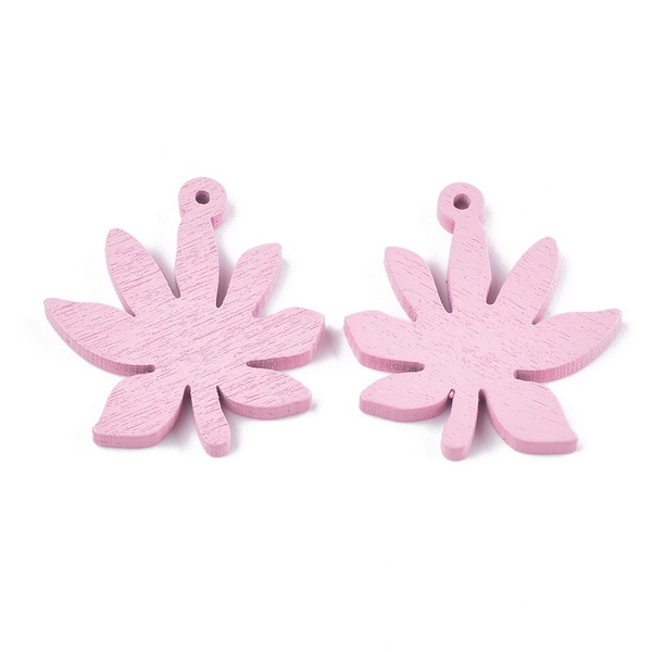 Pandantiv lemn, roz, frunza 32x30x3mm 1 buc