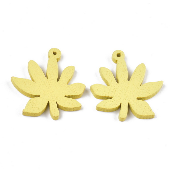 Pandantiv lemn, galben, frunza 32x30x3mm 1 buc