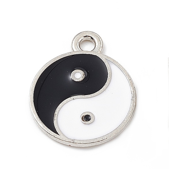 Pandantiv metalic emailat cu Yin si Yang, 18x14x1mm 1 buc