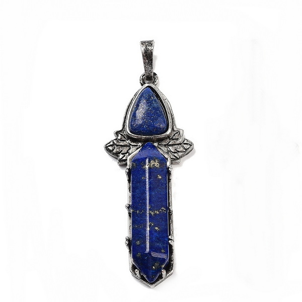 Pandantiv argintiu antichizat cu lapis lazuli, 51x20x9mm 1 buc
