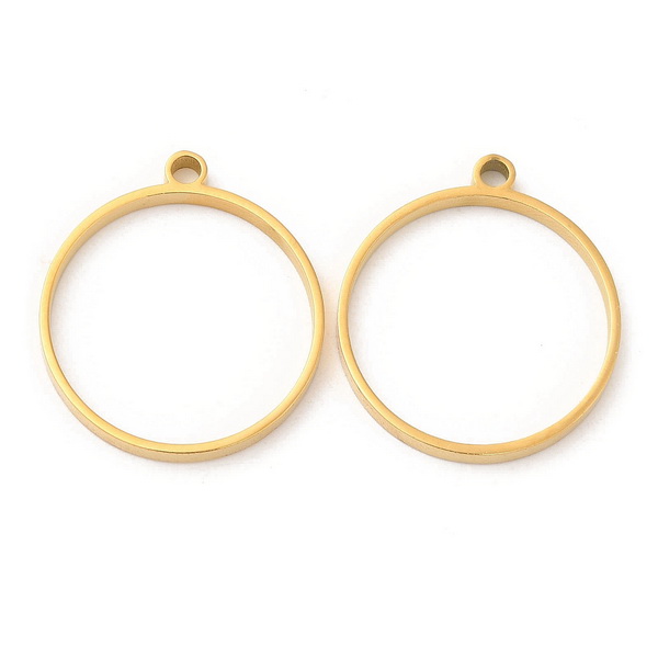 Cadru pandantiv pt.rasina, otel inoxidabil 304, placat cu aur 18K, rotund, 28x25x3mm 1 buc