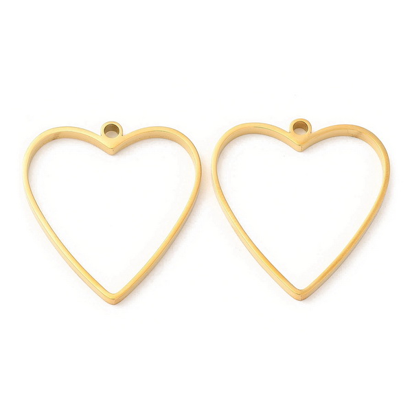Cadru pandantiv pt.rasina, otel inoxidabil 304, placat cu aur 18K, inima 32x30x3mm 1 buc