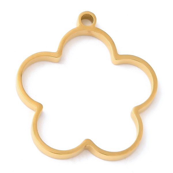 Cadru pandantiv pt.rasina, otel inoxidabil 304, placat cu aur 18K, floare 30x27.5x3mm 1 buc