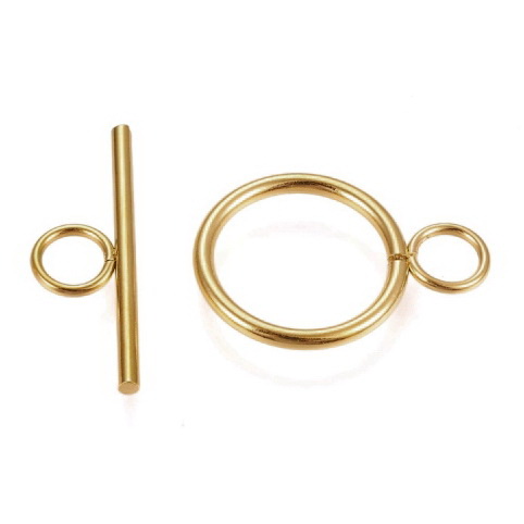 Inchizatoare toggle otel inoxidabil 304, IP(placat cu ioni) auriu, rotunda 27x20x3mm, tija 30x10x3mm
 1 buc