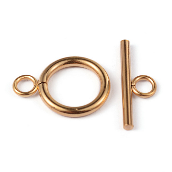 Inchizatoare toggle otel inoxidabil 304, IP(placat cu ioni) cu aur 18k, 19x14x2mm, tija 20x7x2mm
 1 buc
