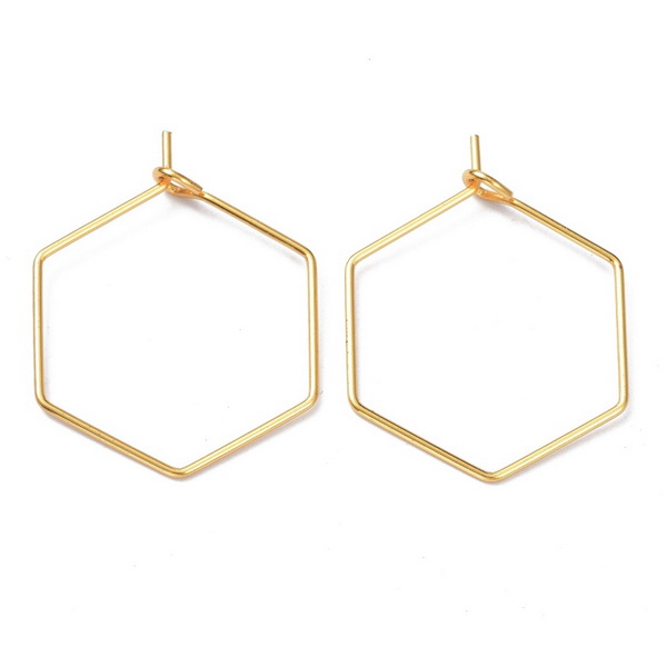 Tortite cercei otel inoxidabil 304, placate cu aur 18K, hexagonale, 26x20x0.6mm 2 buc