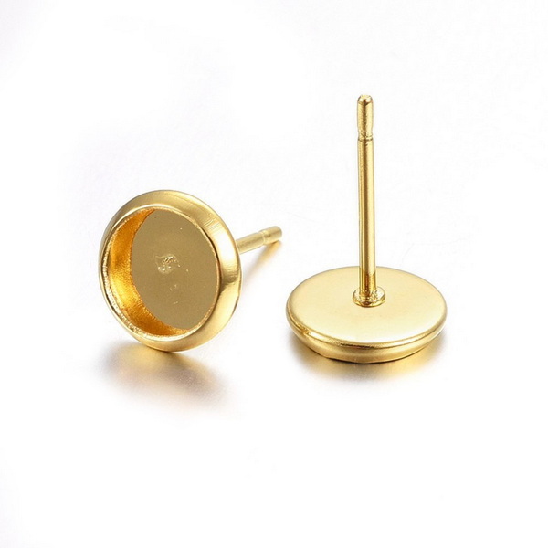 Tortite cercei otel inoxidabil 304 placate cu aur 18K, 13x14mm, pt.cabochon 12mm 2 buc