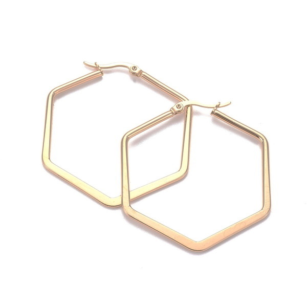 Tortite cercei otel inoxidabil 201 auriu, ac otel inoxidabil hipoalergenic 304, hexagonale, 46x41x2mm 2 buc