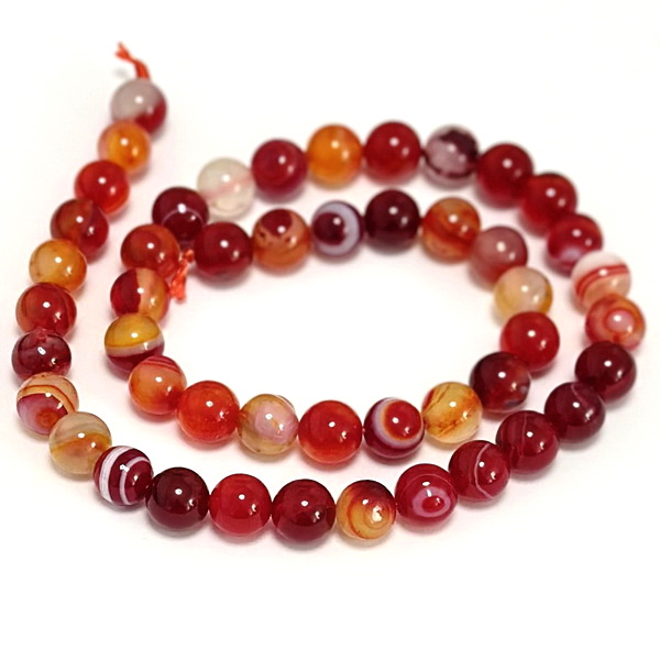 Agata striped sferica 8mm, rosie-sir 48 buc 1 buc