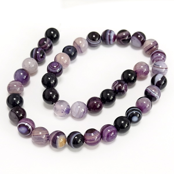 Agata striped sferica 10mm, violet-sir 38 buc 1 buc