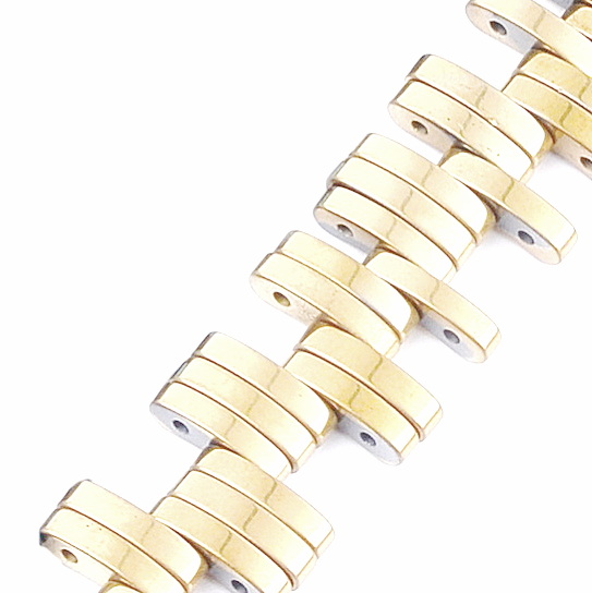 Hematit electroplacat auriu deschis, cu 2 orificii, 10x2.5x3mm 1 buc