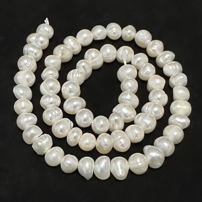 Perle cultura crem, 6~7x5~6mm-sir 58 buc(35 cm) 1 buc