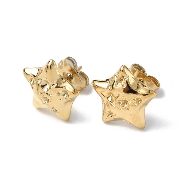Cercei otel inoxidabil 304, placati IP(placat cu ioni) cu aur 18K, stea 13x13mm 1 pereche