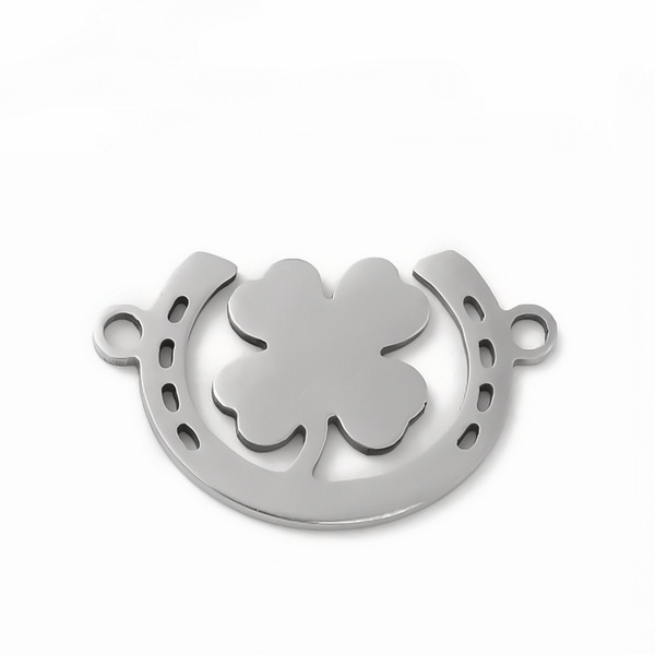 Conector/link otel inoxidabil 201, potcoava cu trifoi cu 4 foi, 20x12x0.8mm 1 buc