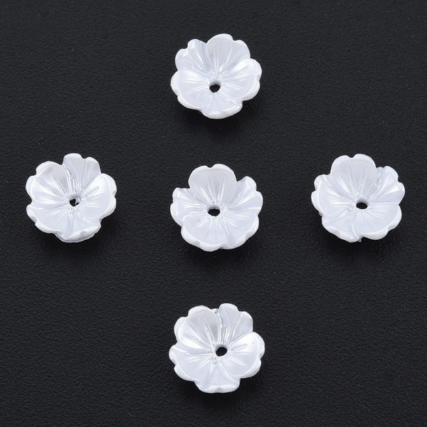 Flori plastic alb, perlate, 8x2.5mm 10 buc
