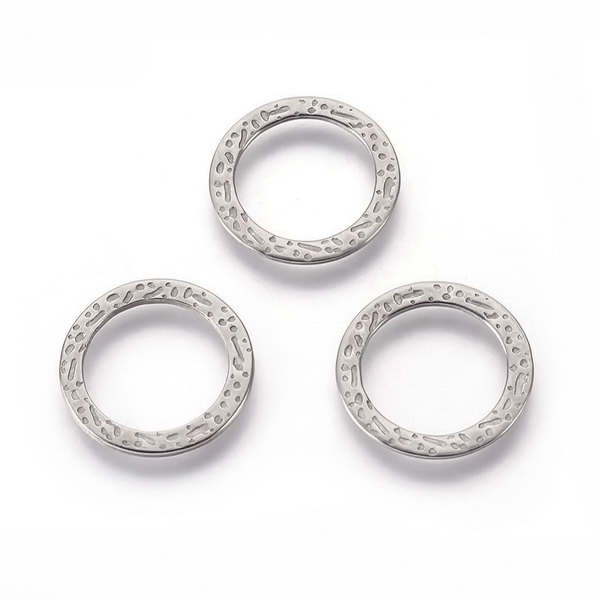 Link/inel de legatura otel inoxidabil 304 argintiu inchis, cu imprimeu, 15x0.8mm 1 buc