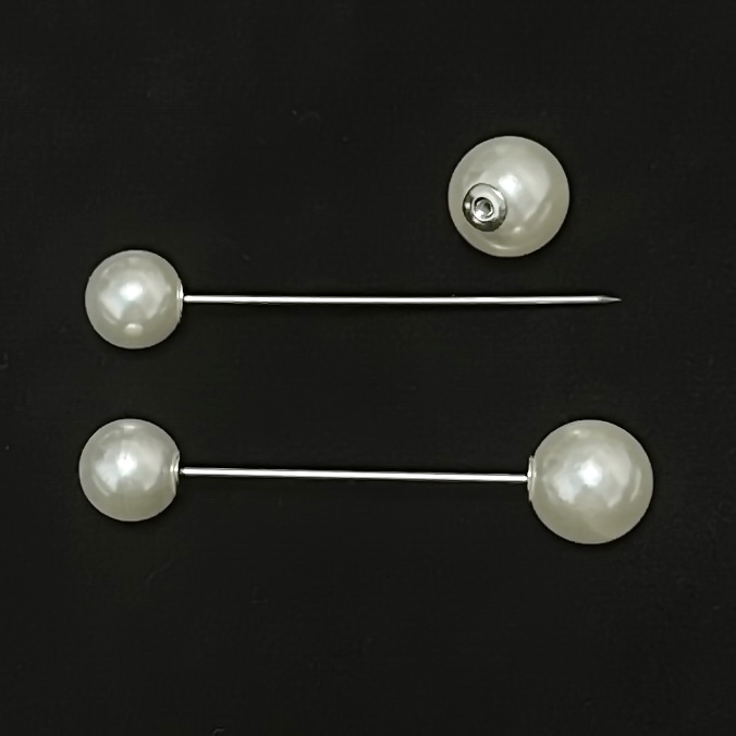 Ace brosa, argintiu inchis, 64x1.2mm, perle plastic crem de 12mm si 14mm 1 buc