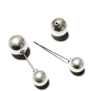 Ace brosa, argintiu inchis, 46x1.2mm, perle plastic crem de 10mm si 16mm 1 buc