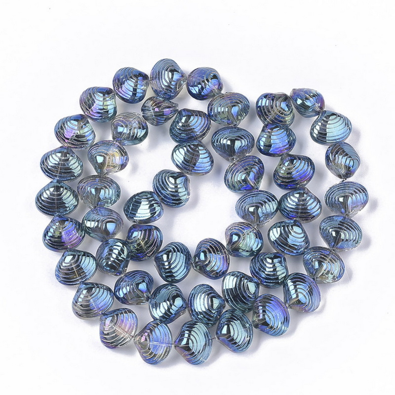 Margele sticla bleu electroplacata, scoica 15x12x10mm-sir 50 buc 1 buc