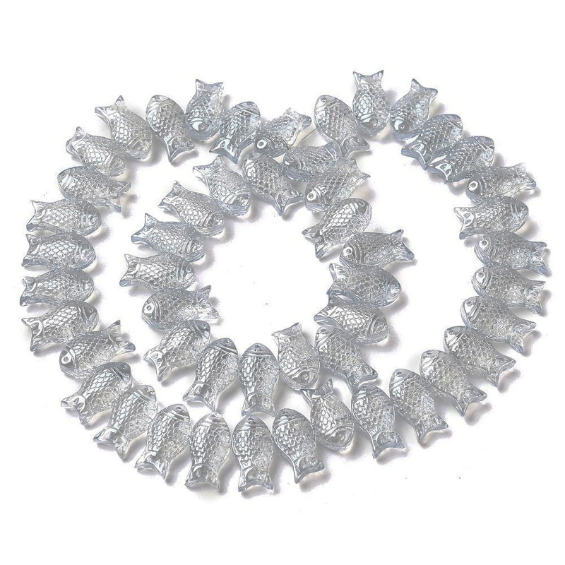 Margele sticla electroplacata, bleu, pesti 15x10x8mm-sir 50 buc 1 buc