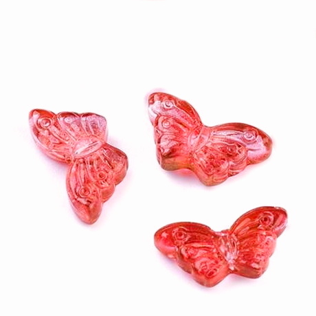 Margele sticla transparenta electroplacata rosie, fluturi 15x8x4mm 1 buc