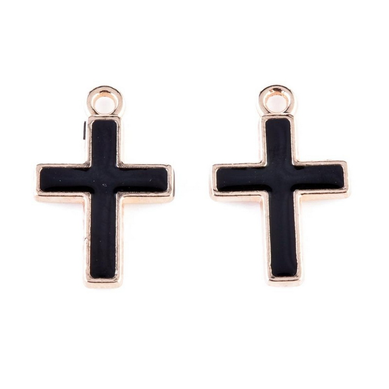Pandantiv auriu emailat negru, cruce 17x11x1.5mm 1 buc