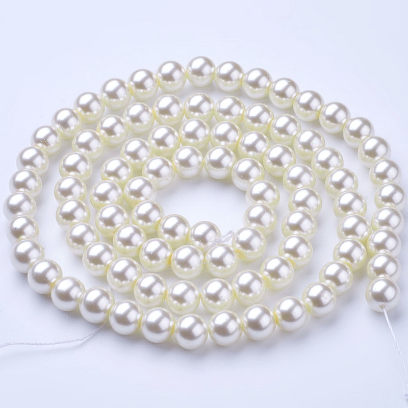 Perle sticla, crem, 6mm-sir 135 buc 1 buc