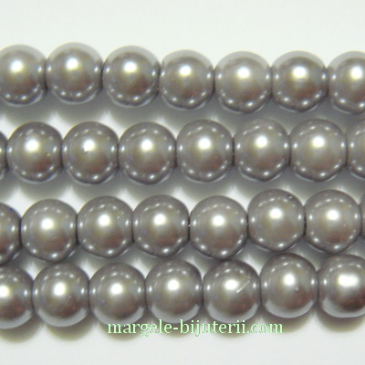 Perle sticla, gri, 8 mm 10 buc
