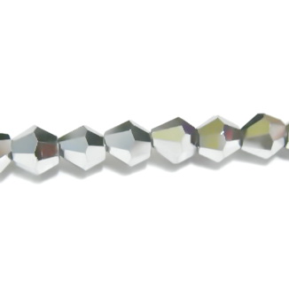 Margele sticla biconice argintii-metalizate 4mm 10 buc