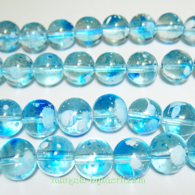 Margele sticla transparente albastre, galactic, 10mm