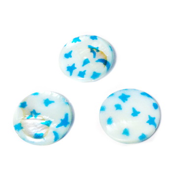 Perle plate sidef alb cu bleu, 25x3mm-urme prelucrare si pete 1 buc