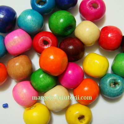Margele lemn multicolore, sferice, 10mm 30 buc
