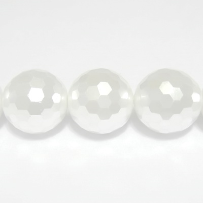 Perle stil Mallorca, albe, multifete, 12mm 1 buc