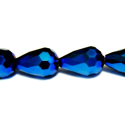 Margele sticla albastre-metalizate, lacrima 12x8mm 1 buc