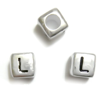 Margele alfabet, plastic argintiu, cubice 6x6x6mm, litera L 1 buc