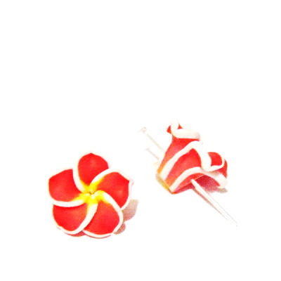 Margele polymer, floare plumeria rosie cu 5 petale, 15x9mm