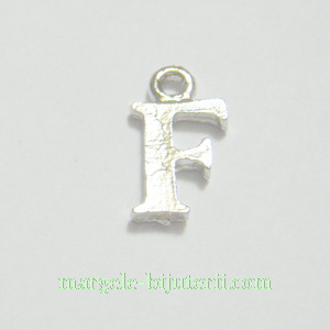Pandantiv alfabet, argintiu inchis, 12x11x2mm, litera F 1 buc