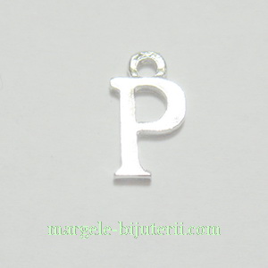 Pandantiv alfabet, argintiu inchis, 12x11x2mm, litera P 1 buc
