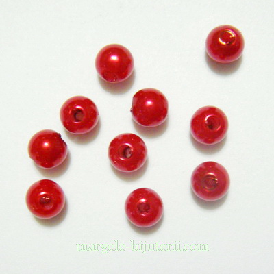 Perle plastic, rosii, 6mm 10 buc