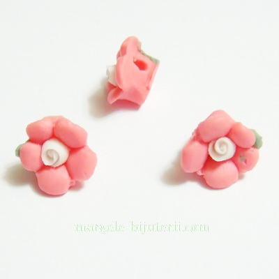 Margele portelan/cabochon, floare roz, 8~9x8~8.5x3.5~4mm